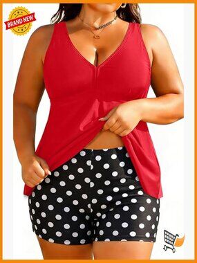 Plus Size Tankini Set with Shorts Two Piece Swimwear Athletic Bathing Suit